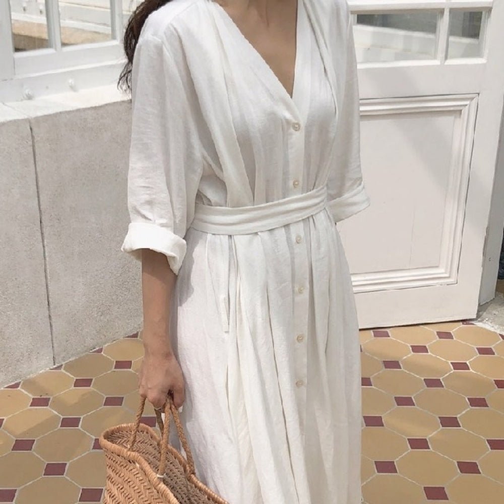 ウエストベルト付きVネックワンピース|オフィスカジュアル レディース 通販 Millennial Generation【ミレジェネ】