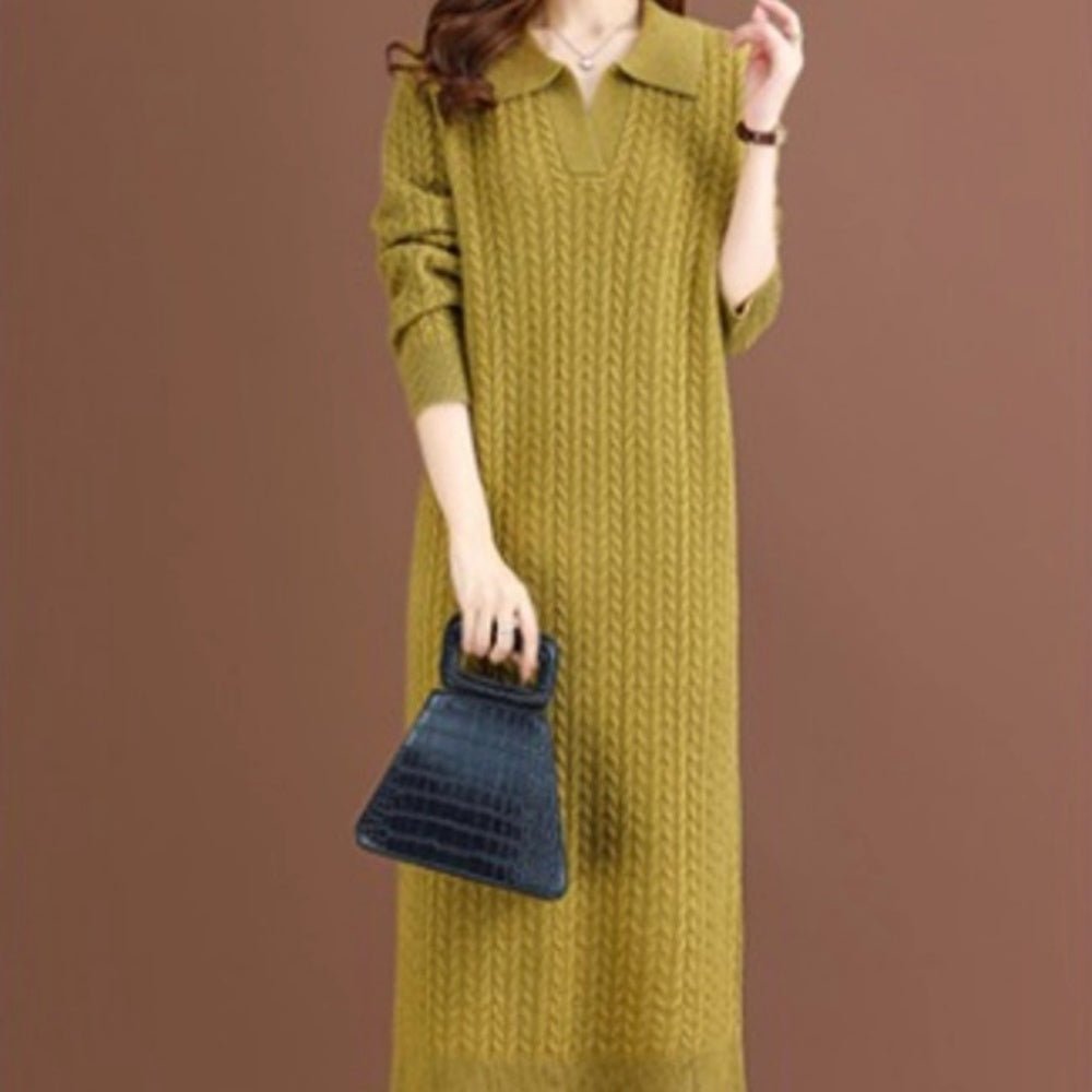 細ケーブルVネックニットワンピース|オフィスカジュアル レディース 通販【ミレジェネ】