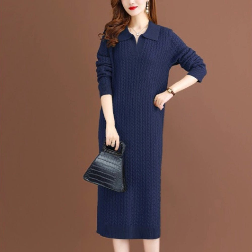 細ケーブルVネックニットワンピース|オフィスカジュアル レディース 通販【ミレジェネ】