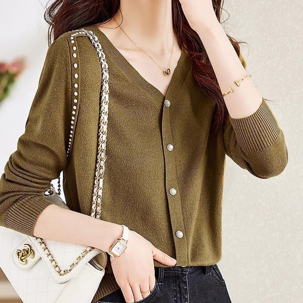 ボタンVネックニット|オフィスカジュアル レディース 通販【ミレジェネ】