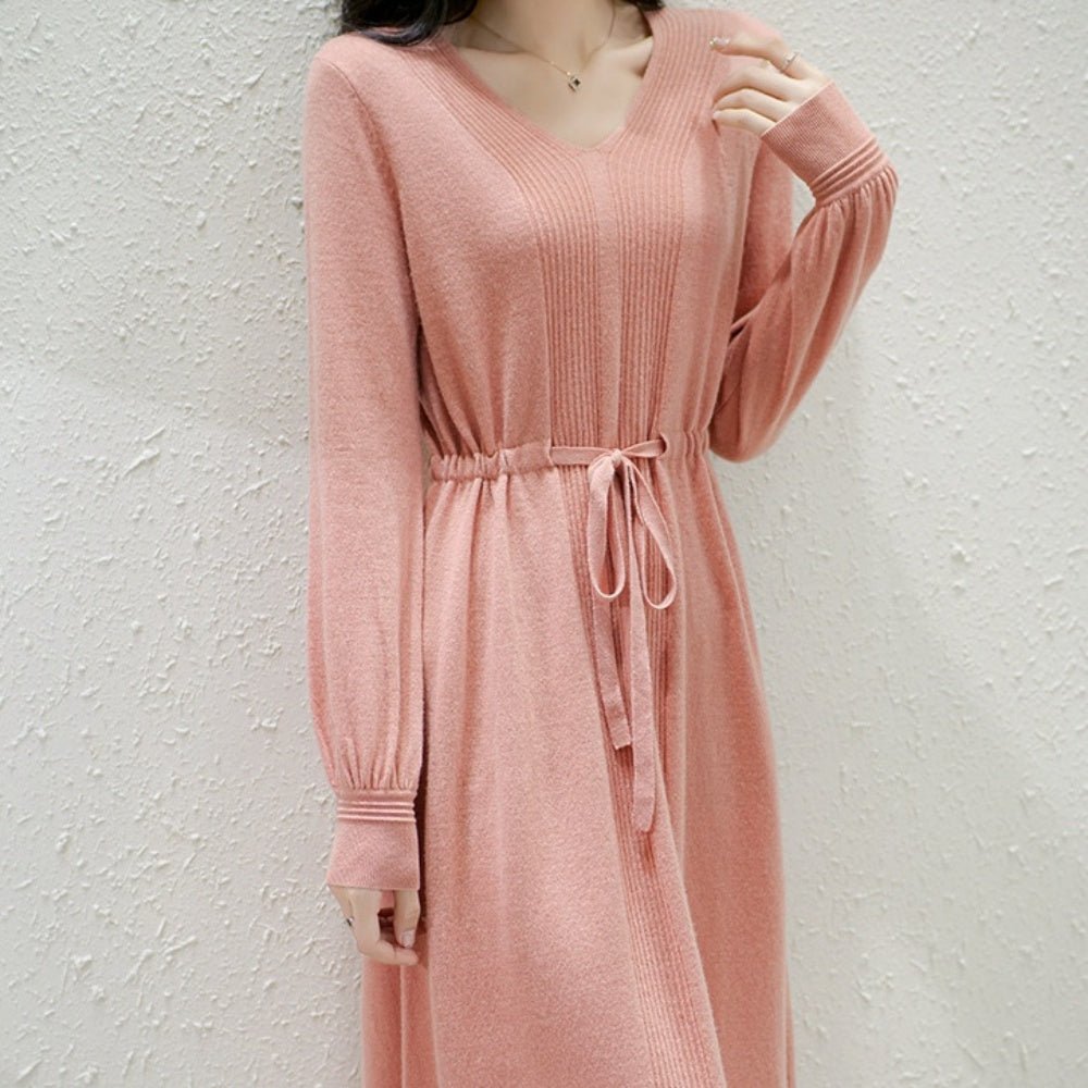 ドロストVネックニットワンピース|オフィスカジュアル レディース 通販【ミレジェネ】