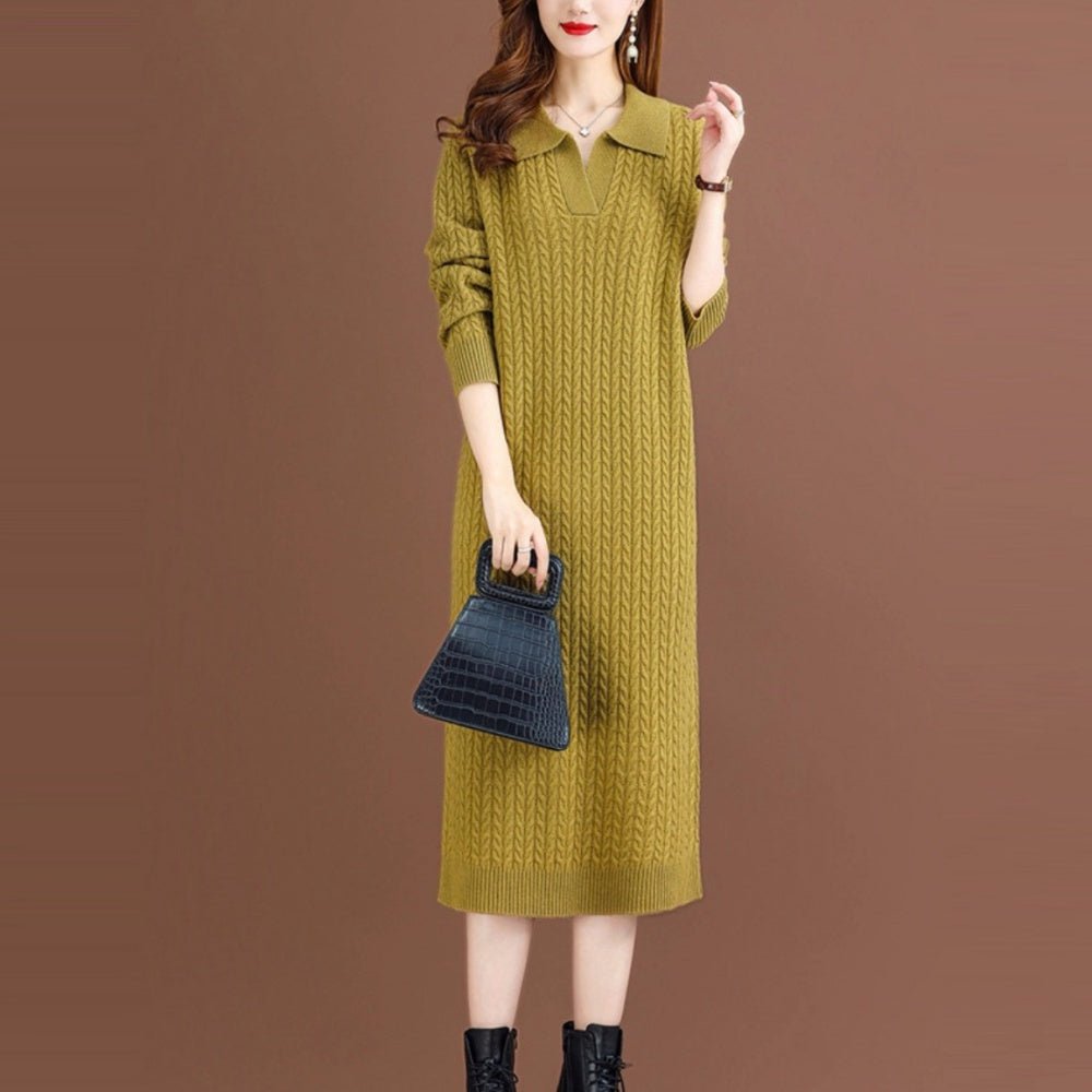 細ケーブルVネックニットワンピース|オフィスカジュアル レディース 通販【ミレジェネ】