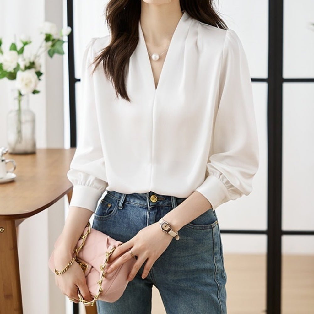 Vネックベーシックブラウス|オフィスカジュアル レディース 通販【ミレジェネ】