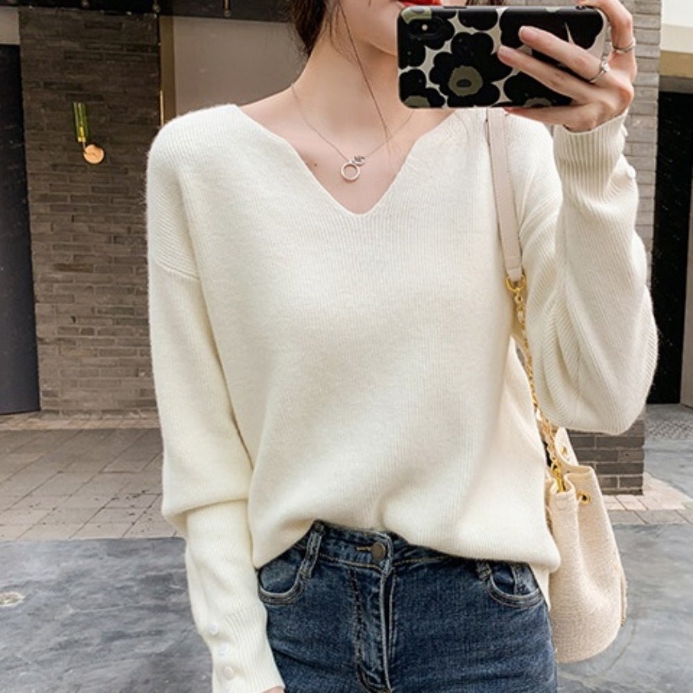 Vネックボタンニット|オフィスカジュアル レディース 通販【ミレジェネ】