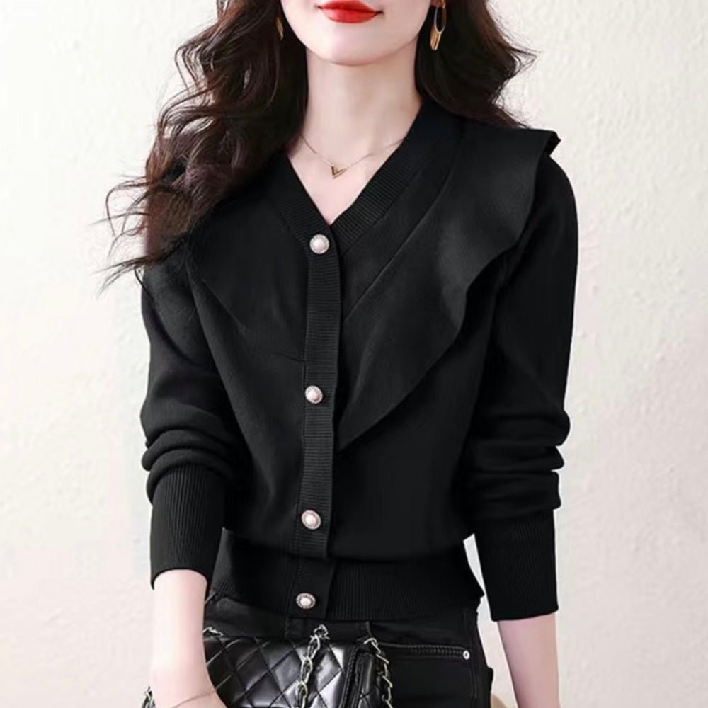 Vネックフリルニットカーディガン|オフィスカジュアル レディース 通販【ミレジェネ】