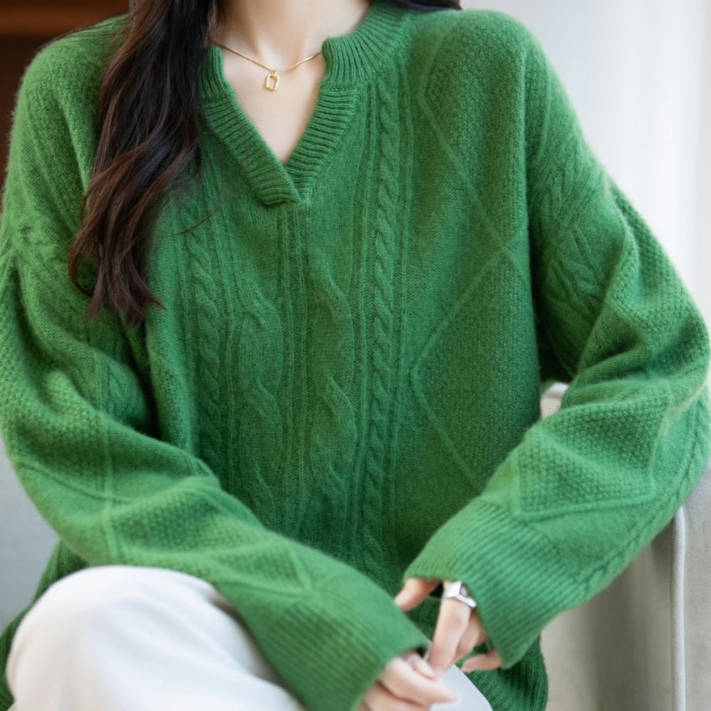 ウールケーブルVネックニット|オフィスカジュアル レディース 通販【ミレジェネ】