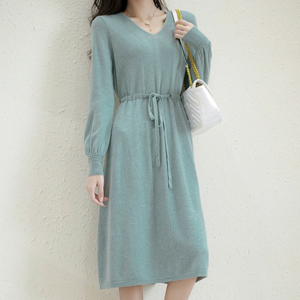 ドロストVネックニットワンピース|オフィスカジュアル レディース 通販【ミレジェネ】