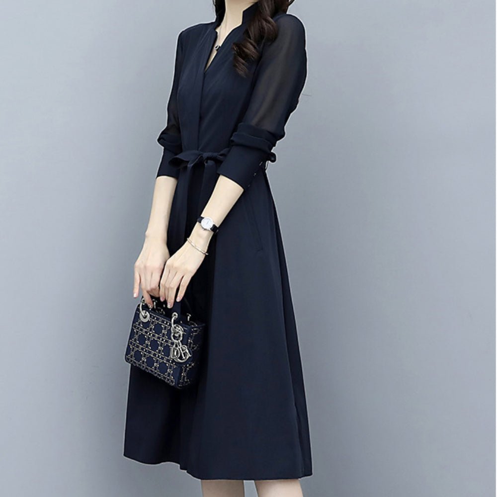 袖シースルーVネックワンピース|オフィスカジュアル レディース 通販【ミレジェネ】