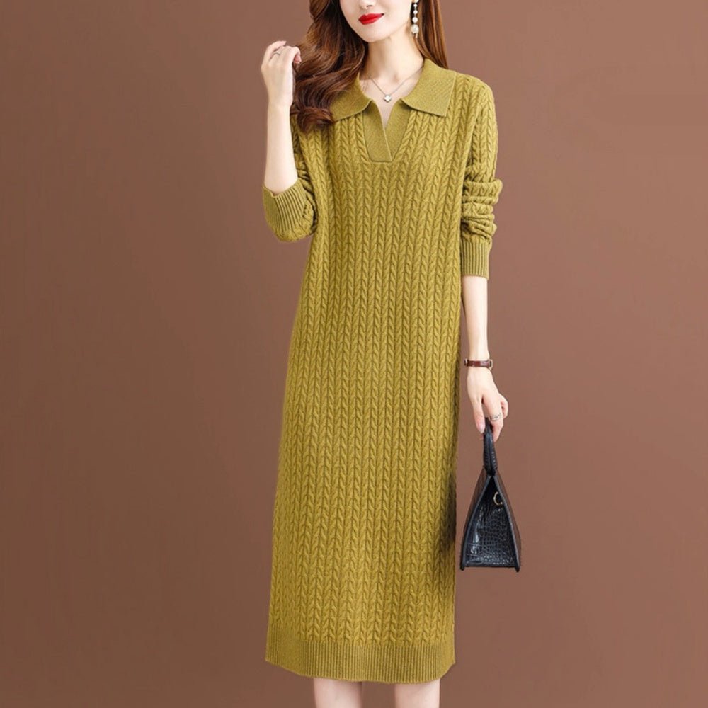 細ケーブルVネックニットワンピース|オフィスカジュアル レディース 通販【ミレジェネ】