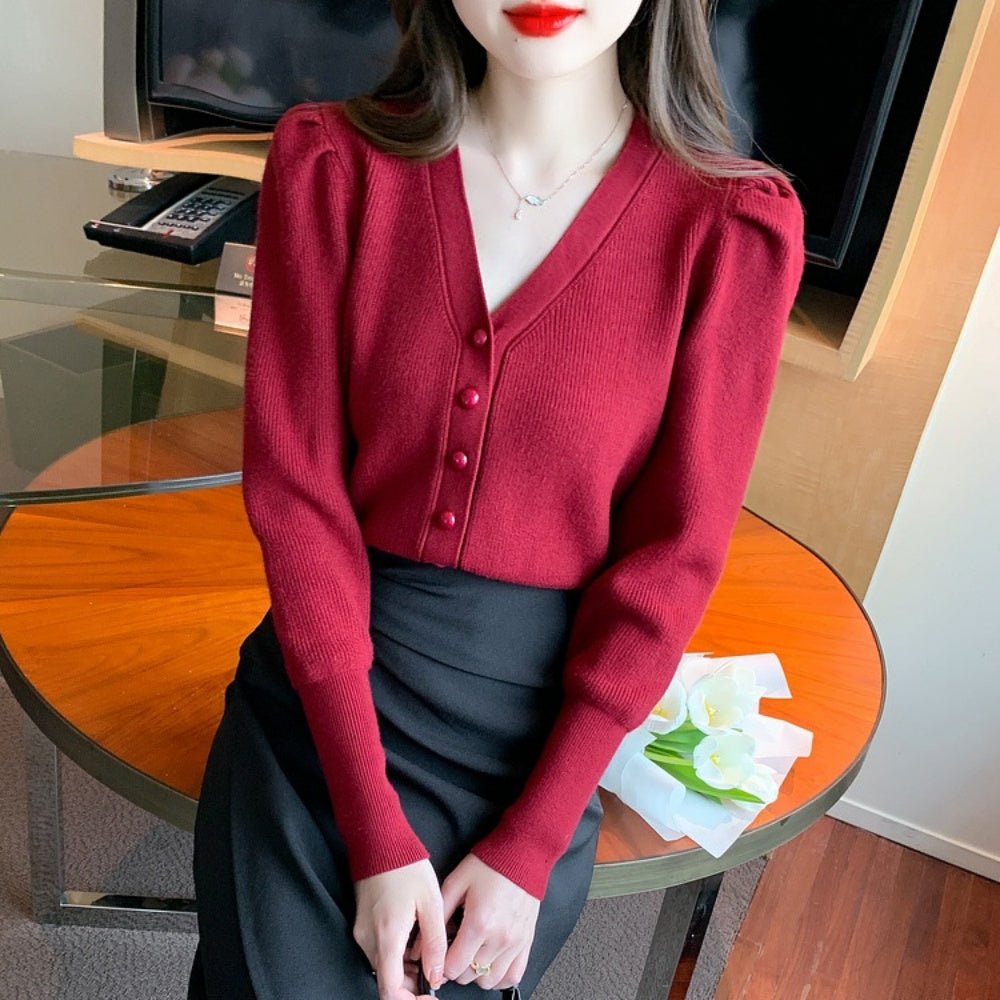 Vネックフロントボタンニット|オフィスカジュアル レディース 通販【ミレジェネ】