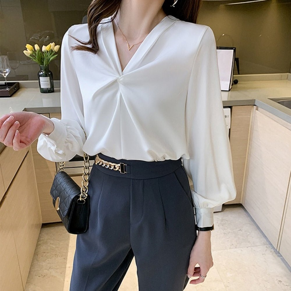 Vネッククロスブラウス|オフィスカジュアル レディース 通販【ミレジェネ】