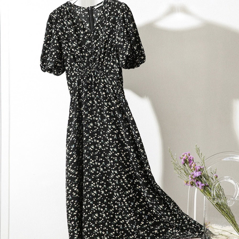 Vネック花柄シフォンワンピース|オフィスカジュアル レディース 通販【ミレジェネ】