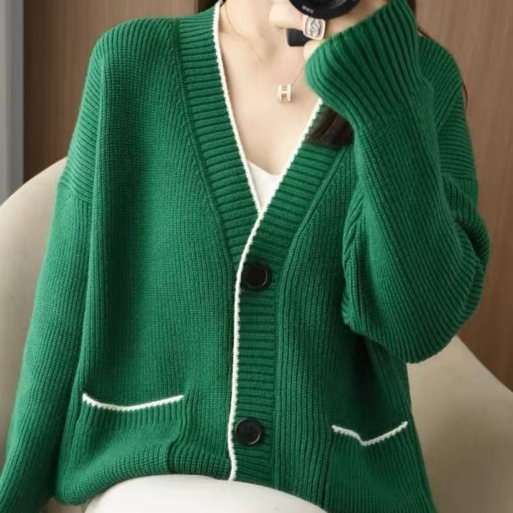 Vネック配色ラインカーディガン|オフィスカジュアル レディース 通販【ミレジェネ】