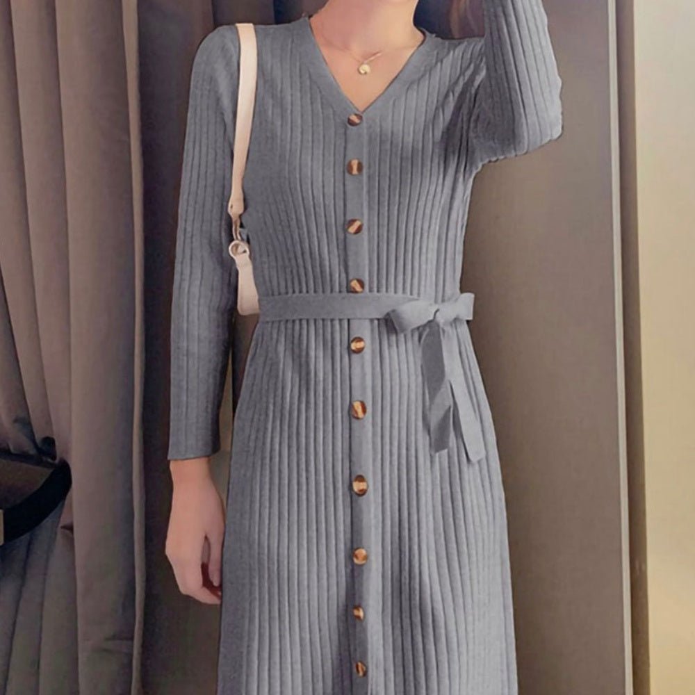 フロントボタンVネックニットワンピース|オフィスカジュアル レディース 通販【ミレジェネ】