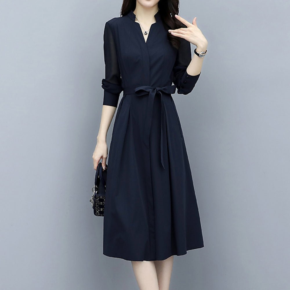 袖シースルーVネックワンピース|オフィスカジュアル レディース 通販【ミレジェネ】