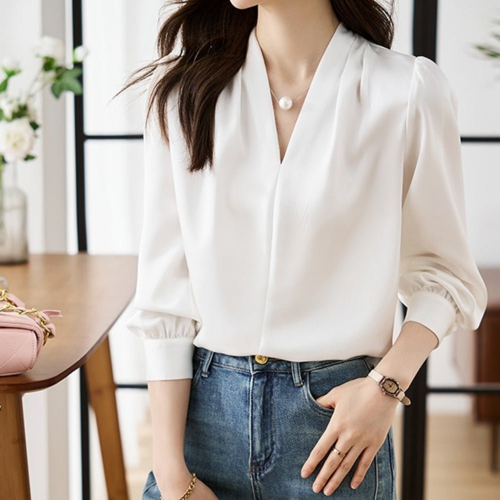 Vネックベーシックブラウス|オフィスカジュアル レディース 通販【ミレジェネ】