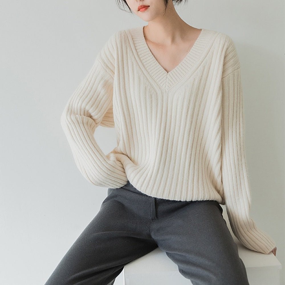 Vネックリブニット|オフィスカジュアル レディース 通販【ミレジェネ】