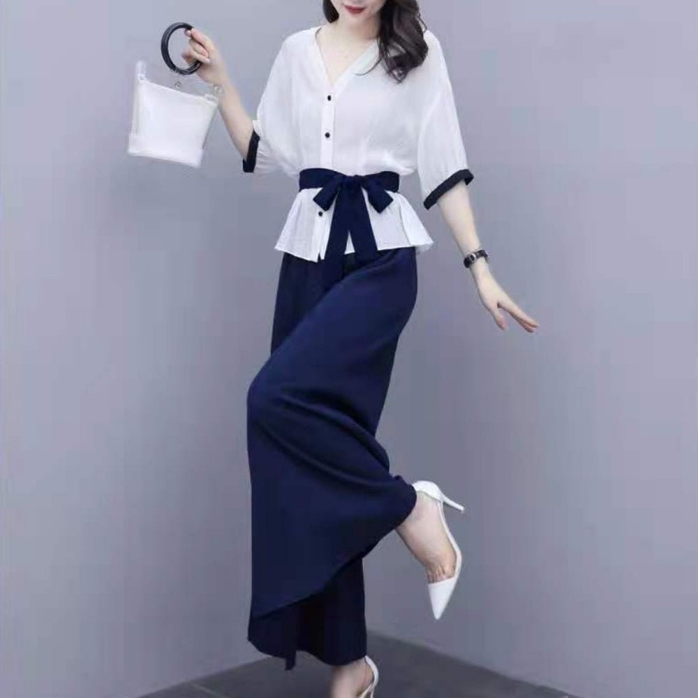 Vネックブラウスリボン付きセットアップ|オフィスカジュアル レディース 通販【ミレジェネ】