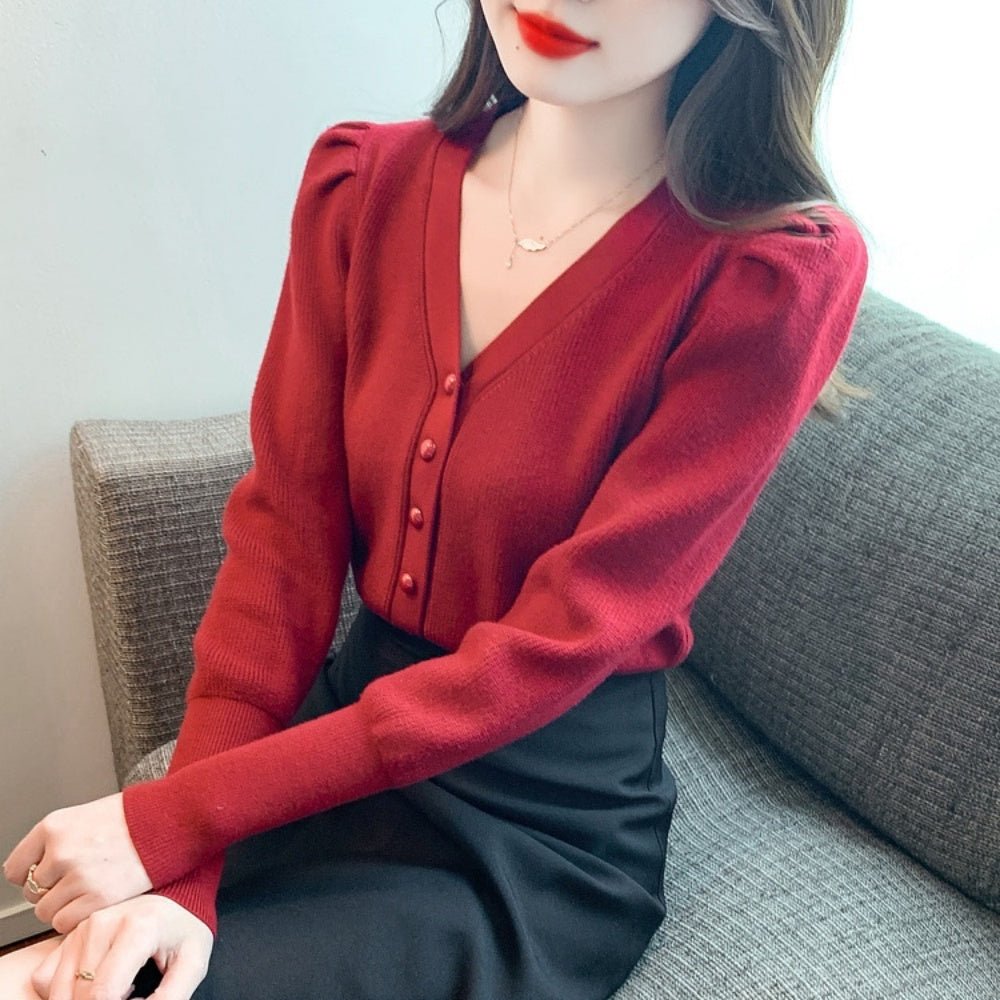 Vネックフロントボタンニット|オフィスカジュアル レディース 通販【ミレジェネ】