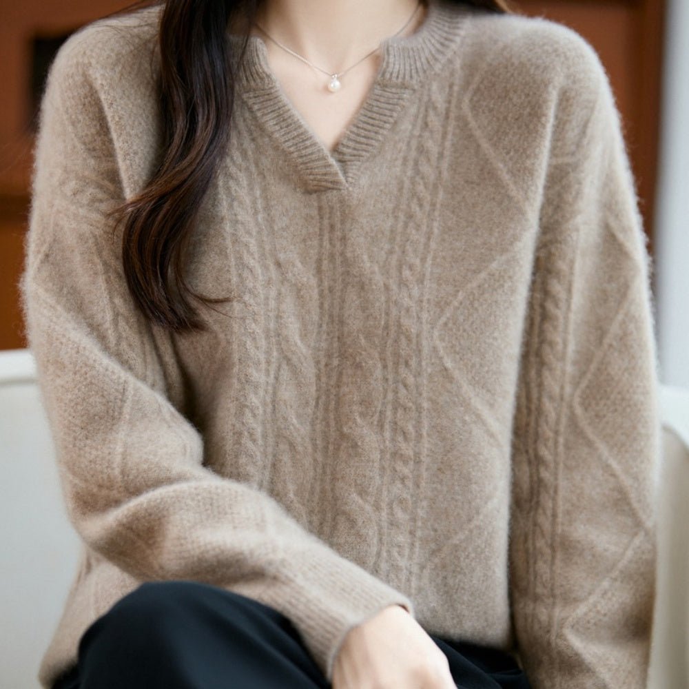ウールケーブルVネックニット|オフィスカジュアル レディース 通販【ミレジェネ】