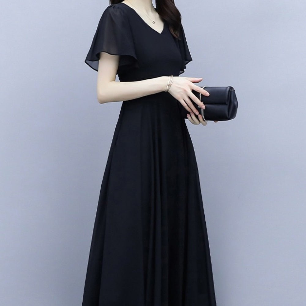 Vネックケープスリーブロングワンピース|オフィスカジュアル レディース 通販 Millennial Generation【ミレジェネ】