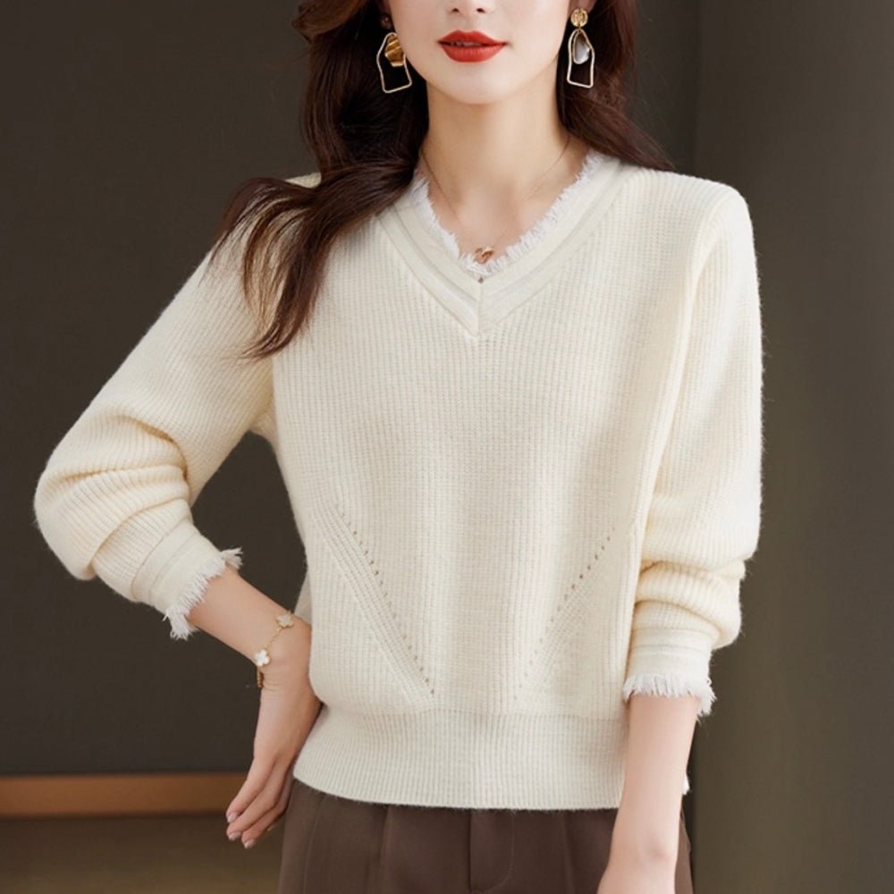 フリンジVネックニット|オフィスカジュアル レディース 通販【ミレジェネ】