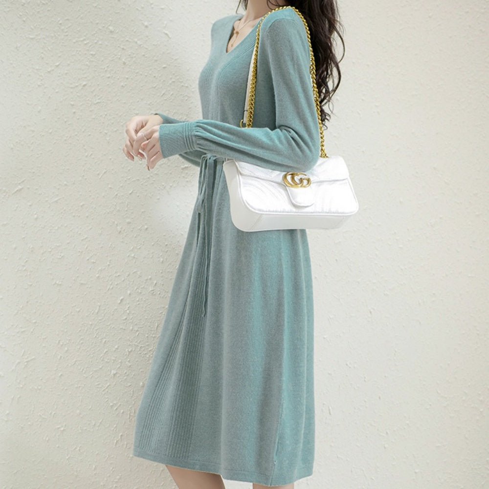 ドロストVネックニットワンピース|オフィスカジュアル レディース 通販【ミレジェネ】