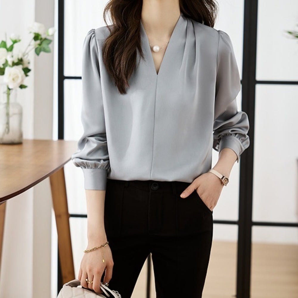 Vネックベーシックブラウス|オフィスカジュアル レディース 通販【ミレジェネ】