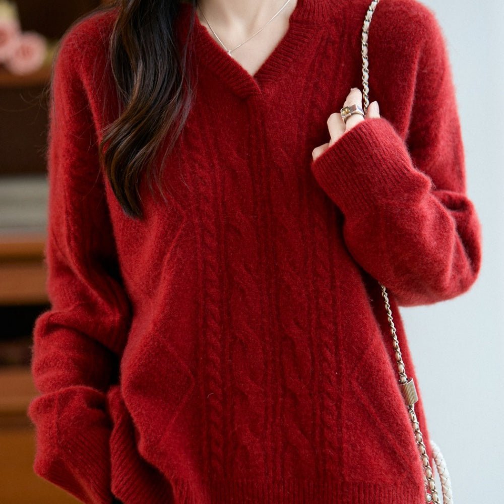 ウールケーブルVネックニット|オフィスカジュアル レディース 通販【ミレジェネ】