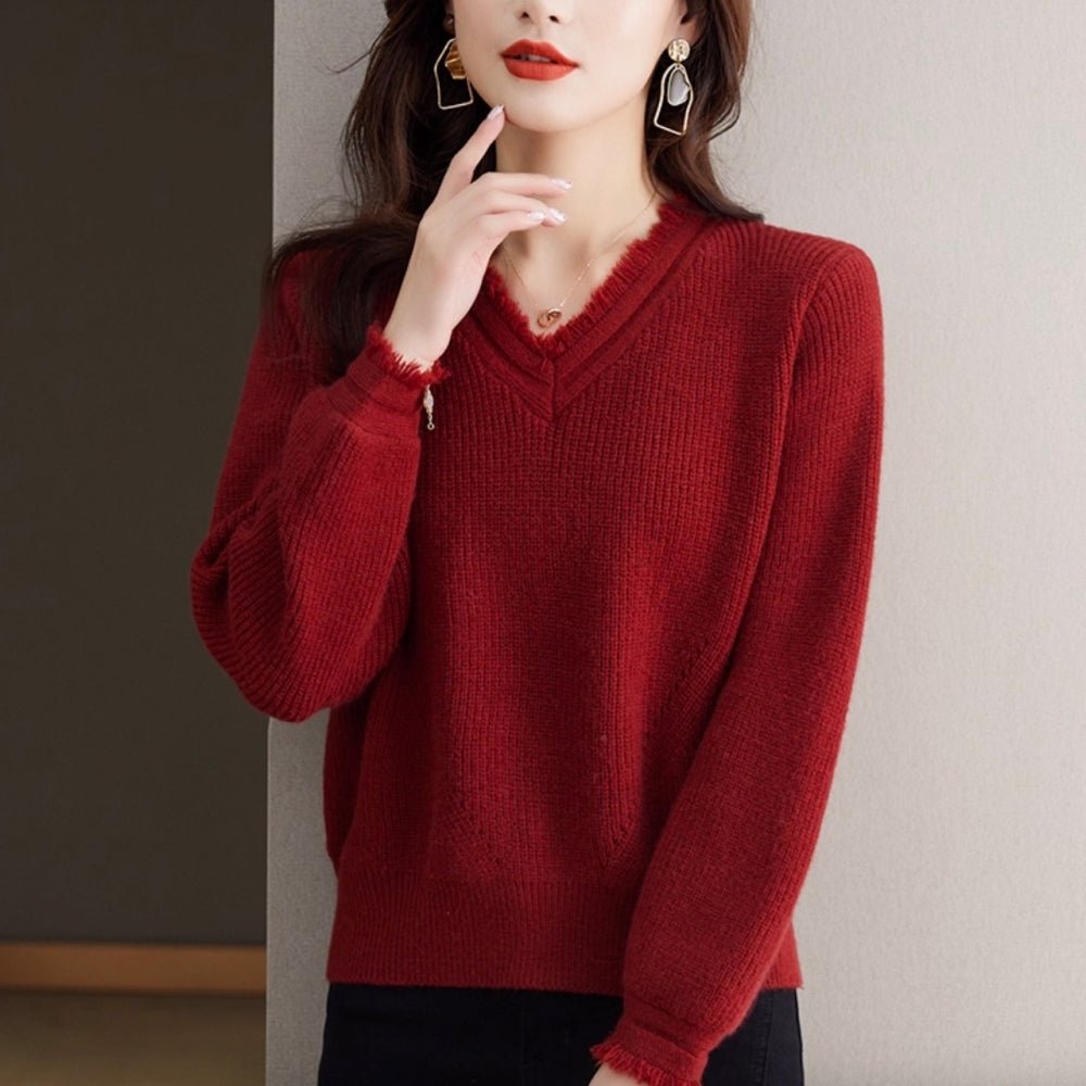 フリンジVネックニット|オフィスカジュアル レディース 通販【ミレジェネ】