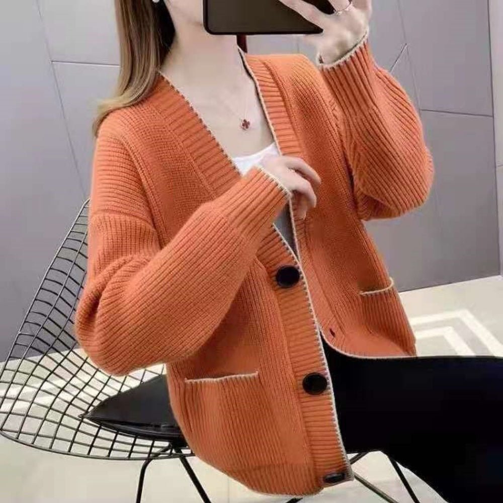 Vネック配色ラインカーディガン|オフィスカジュアル レディース 通販【ミレジェネ】