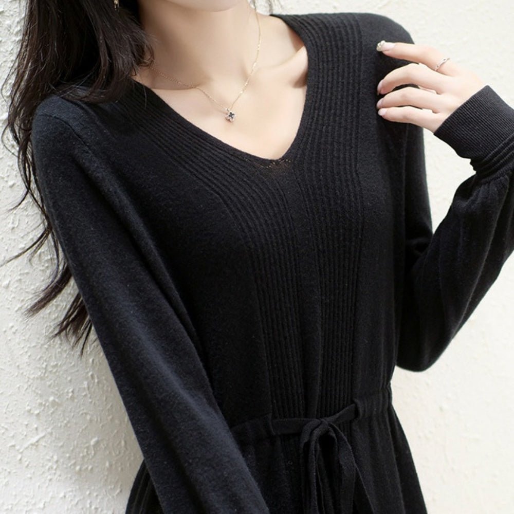 ドロストVネックニットワンピース|オフィスカジュアル レディース 通販【ミレジェネ】