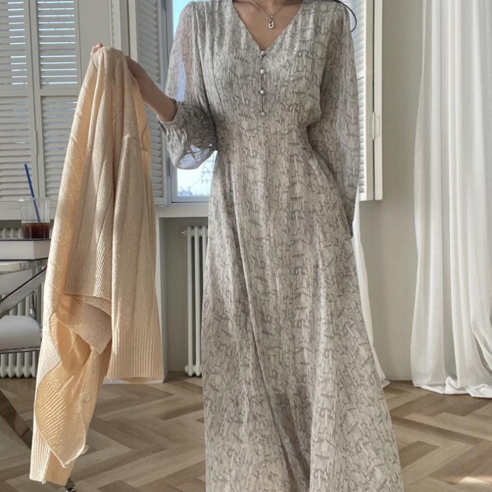 総柄ウエストシャーリングVネックワンピース|オフィスカジュアル レディース 通販 Millennial Generation【ミレジェネ】