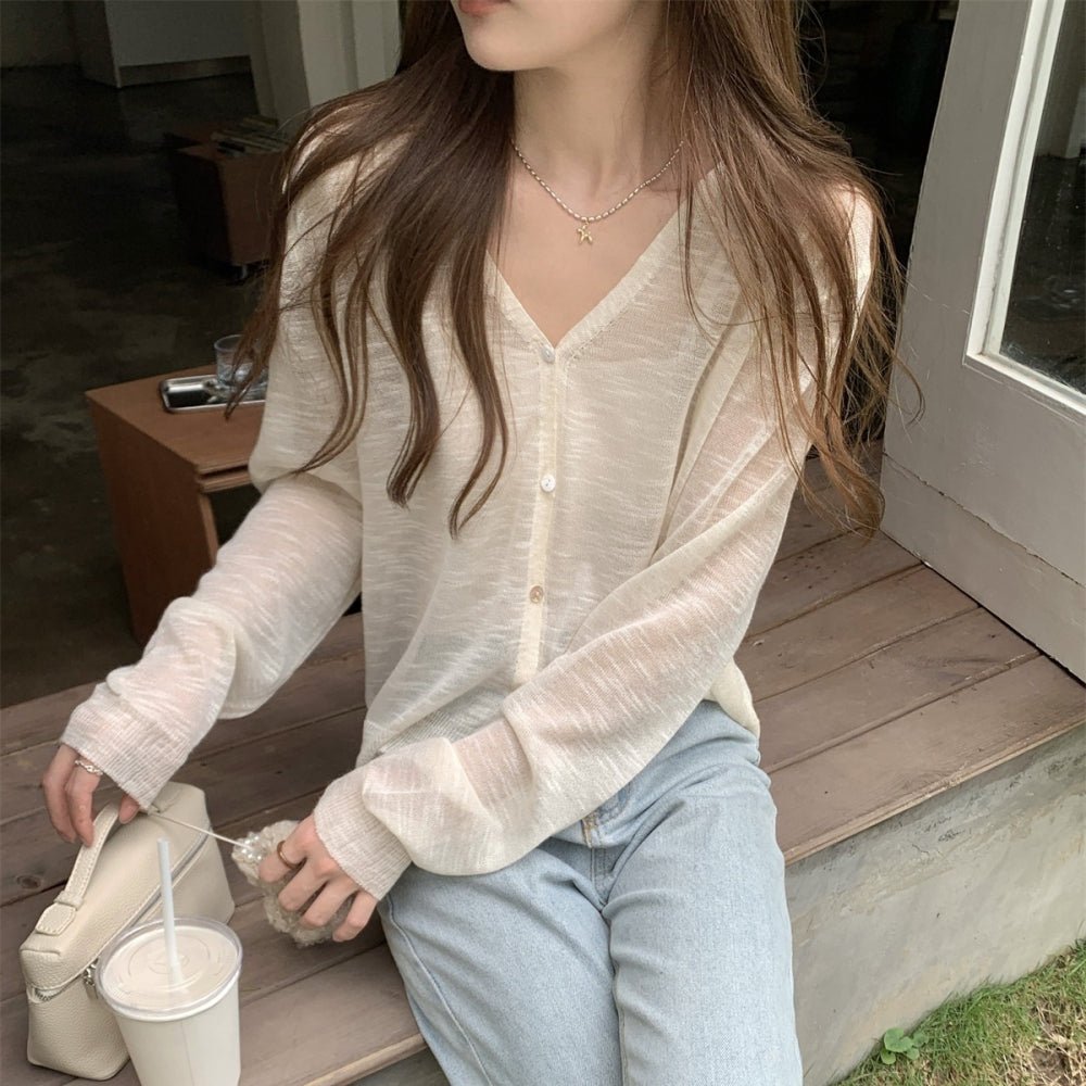シアーリネンVネックカーディガン|オフィスカジュアル レディース 通販【ミレジェネ】