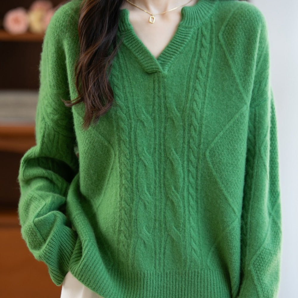 ウールケーブルVネックニット|オフィスカジュアル レディース 通販【ミレジェネ】