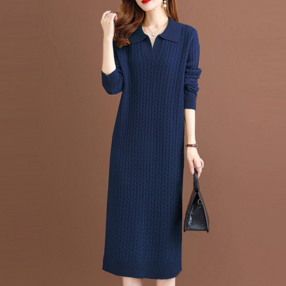 細ケーブルVネックニットワンピース|オフィスカジュアル レディース 通販【ミレジェネ】