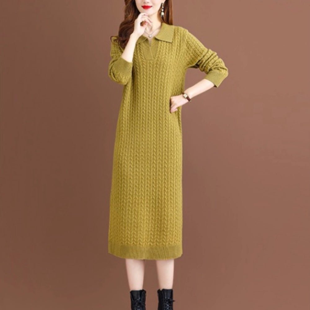 細ケーブルVネックニットワンピース|オフィスカジュアル レディース 通販【ミレジェネ】