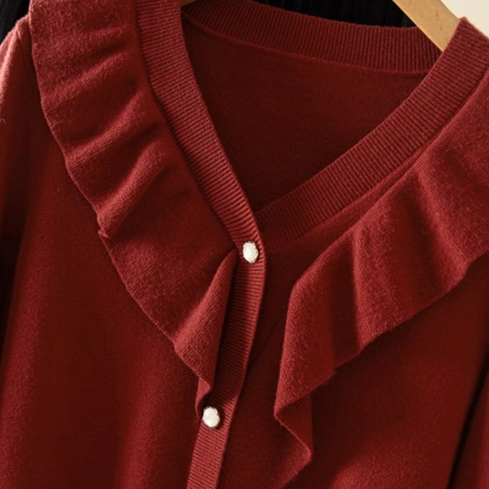 Vネックフリルニットカーディガン|オフィスカジュアル レディース 通販【ミレジェネ】