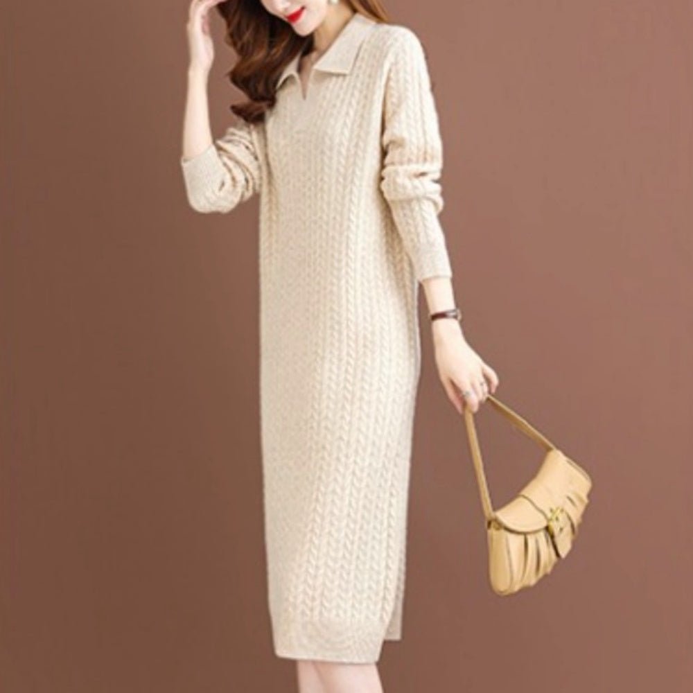 細ケーブルVネックニットワンピース|オフィスカジュアル レディース 通販【ミレジェネ】