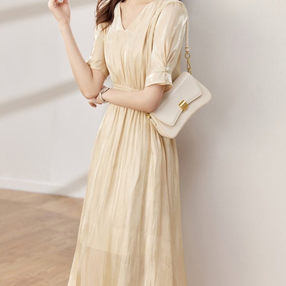 パール付きVネックワンピース|オフィスカジュアル レディース 通販【ミレジェネ】