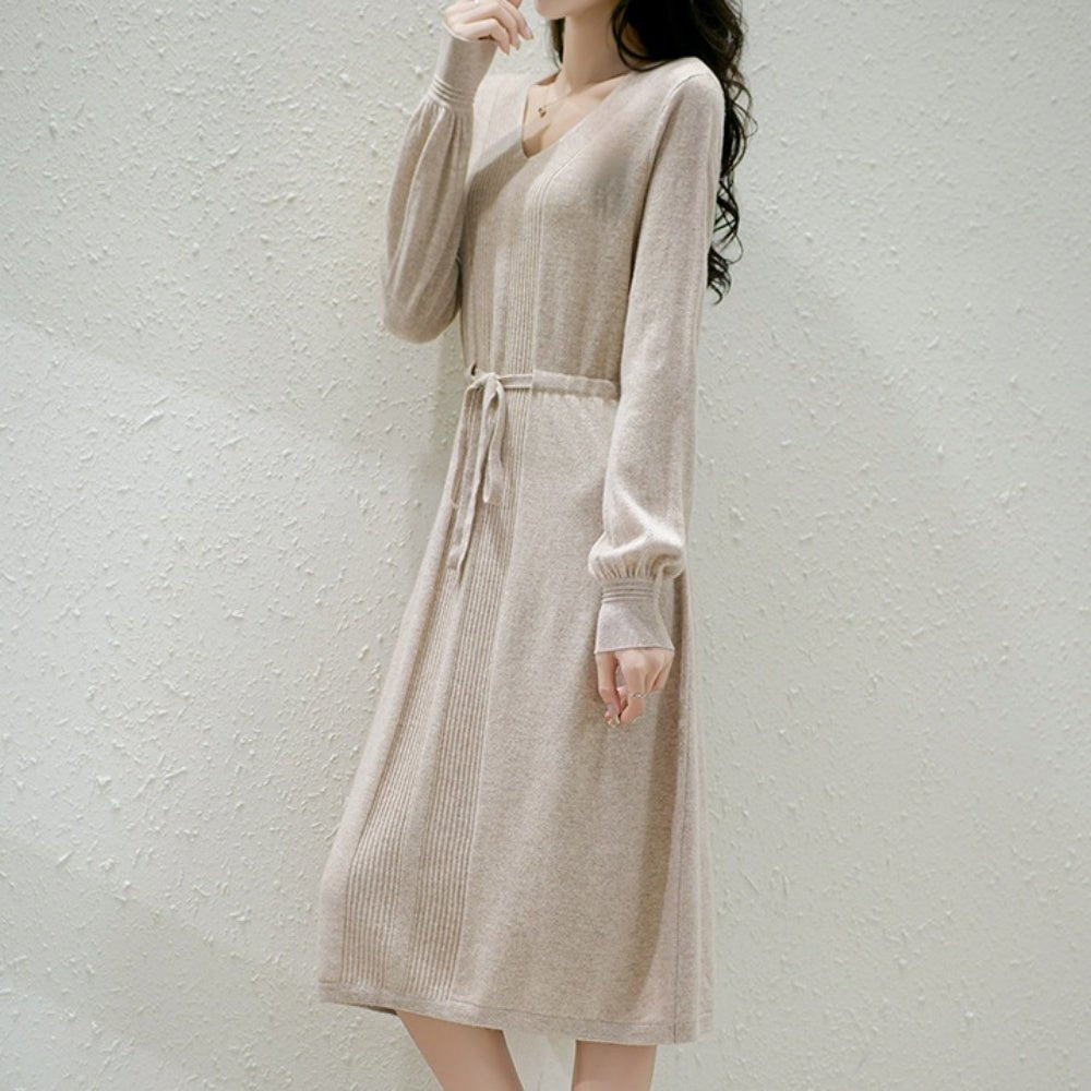 ドロストVネックニットワンピース|オフィスカジュアル レディース 通販【ミレジェネ】