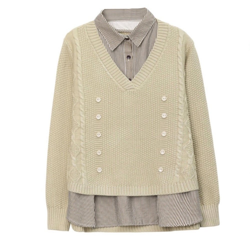 Vネックセーター+ストライプシャツ|オフィスカジュアル レディース 通販【ミレジェネ】