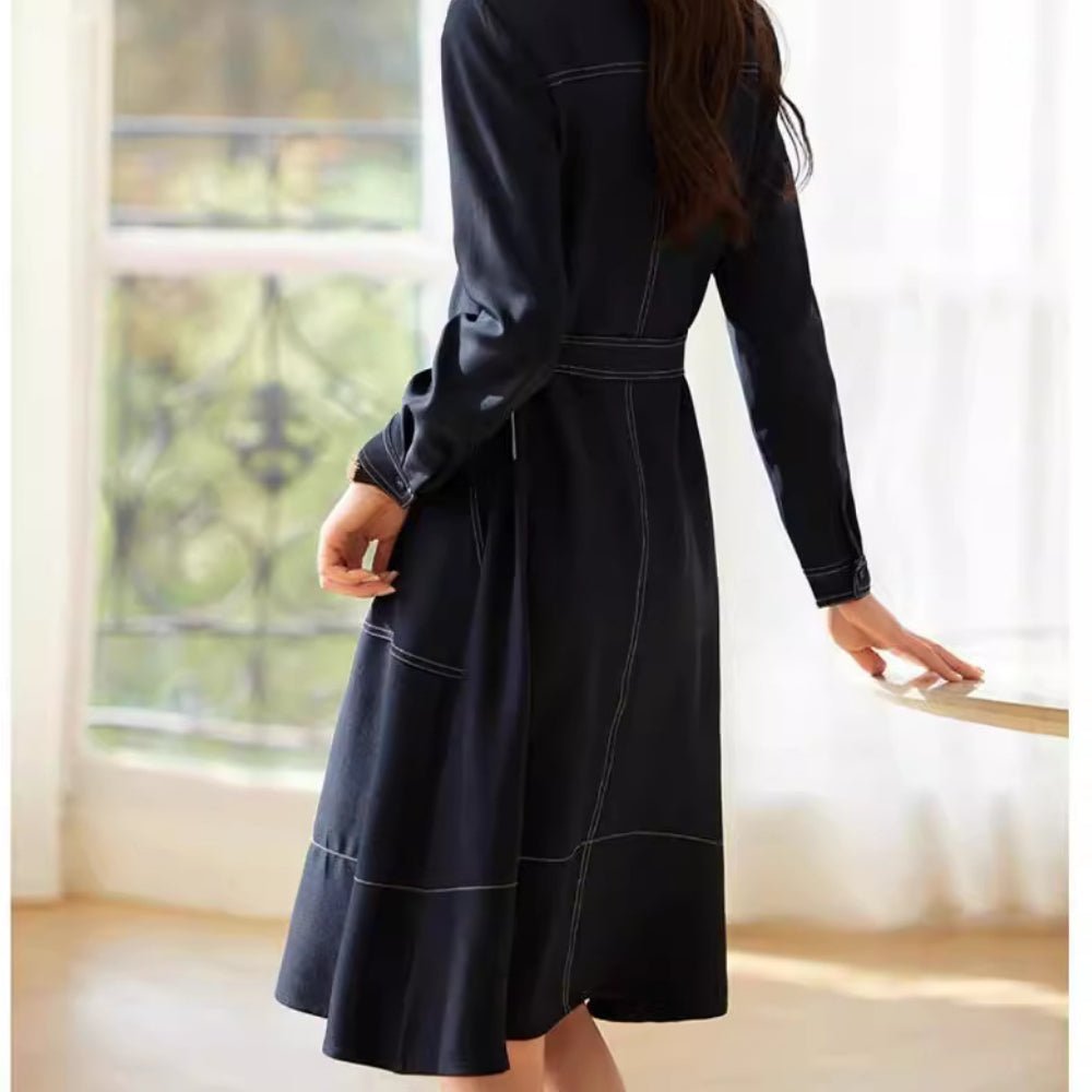 ベルト付きVネック前ボタンワンピース|オフィスカジュアル レディース 通販【ミレジェネ】