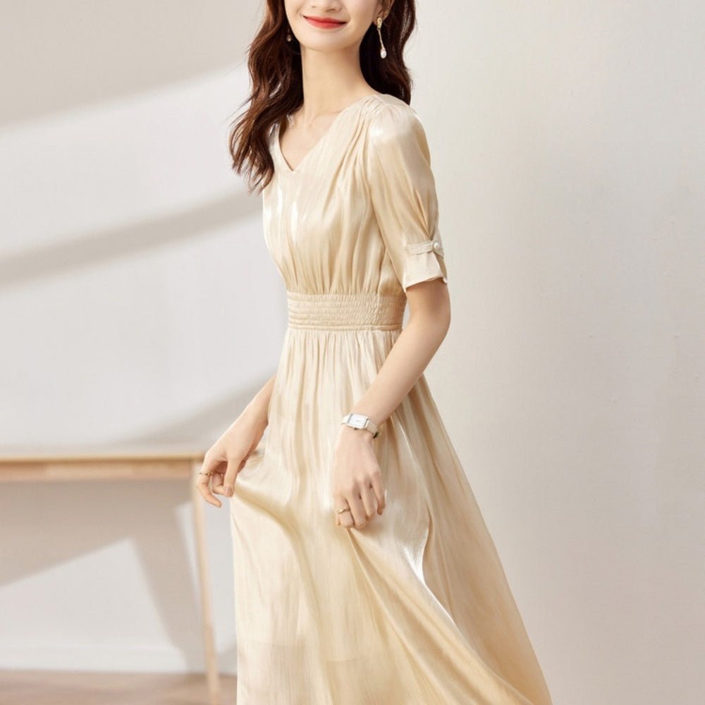 パール付きVネックワンピース|オフィスカジュアル レディース 通販【ミレジェネ】