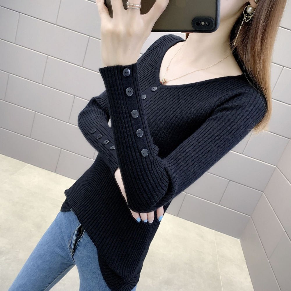 Vネックボタンリブニット|オフィスカジュアル レディース 通販【ミレジェネ】