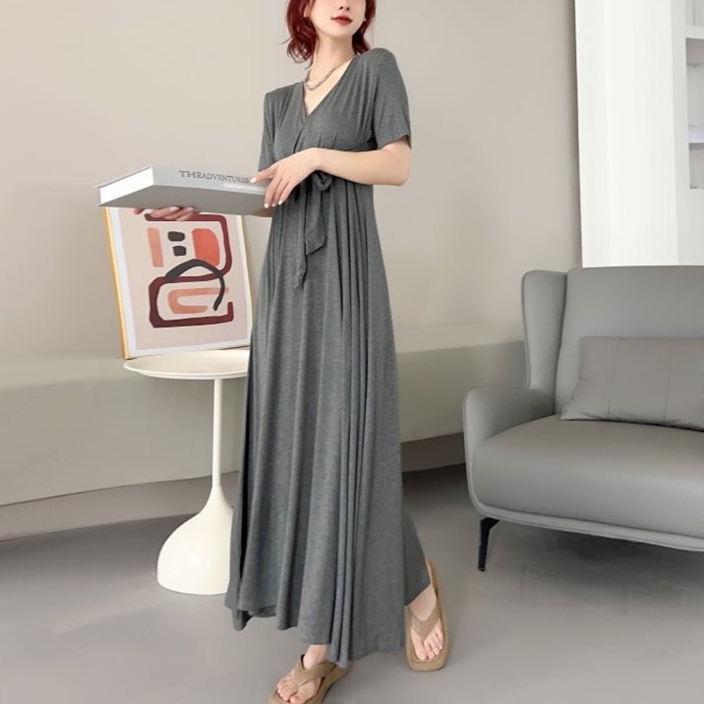 Vネックウエストリボンワンピース|オフィスカジュアル レディース 通販【ミレジェネ】