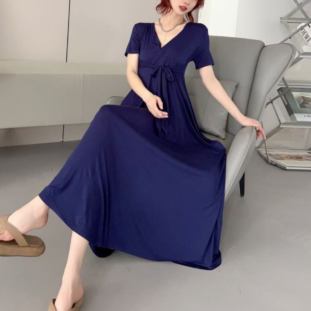 Vネックウエストリボンワンピース|オフィスカジュアル レディース 通販【ミレジェネ】