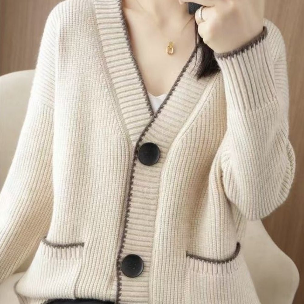 Vネック配色ラインカーディガン|オフィスカジュアル レディース 通販【ミレジェネ】