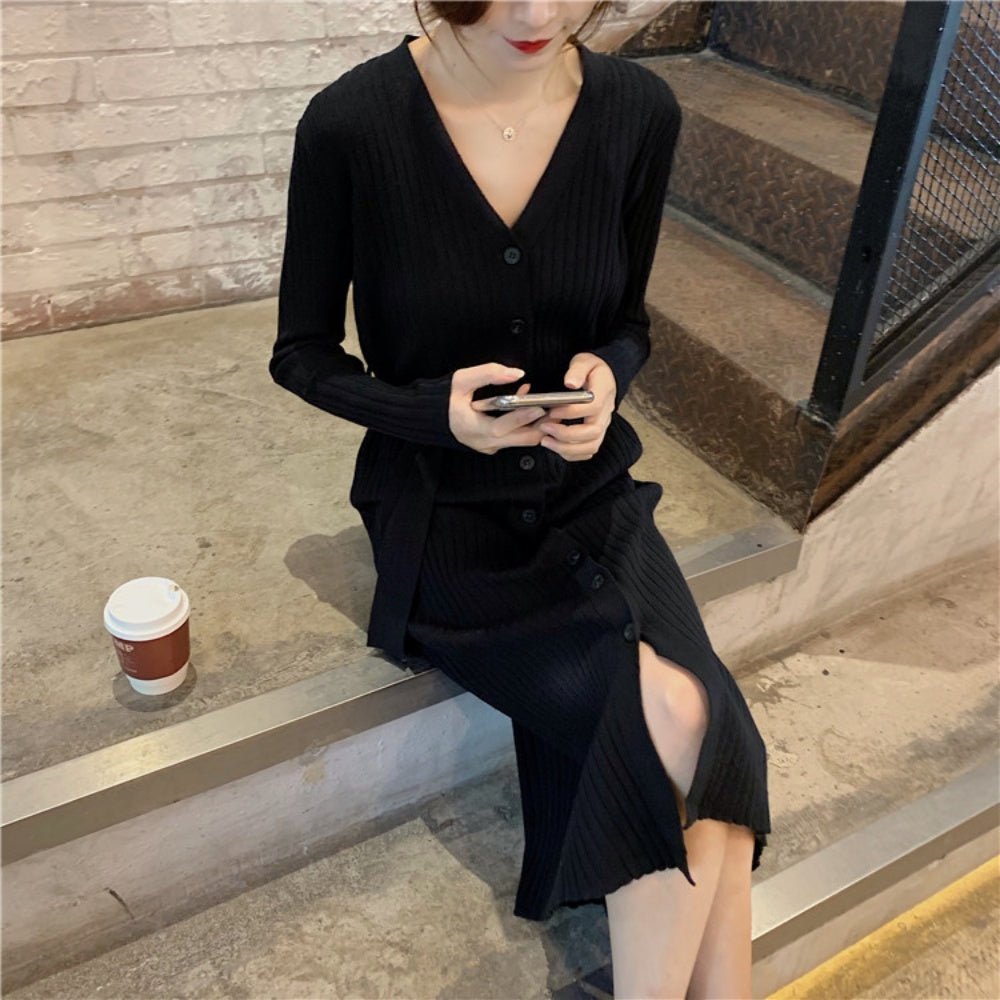 フロントボタンVネックニットワンピース|オフィスカジュアル レディース 通販【ミレジェネ】
