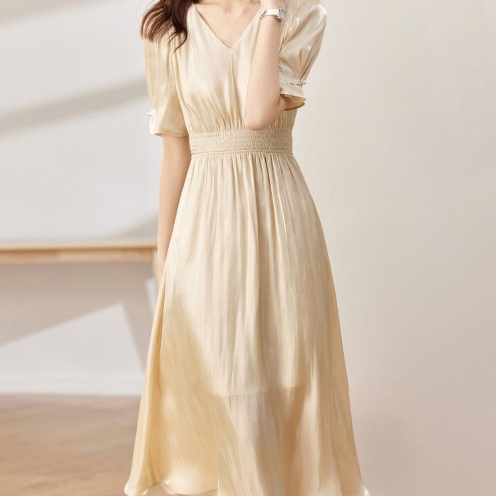 パール付きVネックワンピース|オフィスカジュアル レディース 通販【ミレジェネ】